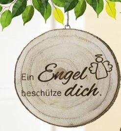 Gilde 45654 Holz Baumscheibe Mit Spruch "Ein Engel Beschütze Dich" Ca 30cm