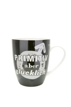 Gilde 46804 Porzellan-Tasse "PRIMITIV Aber Glücklich" Schwarz Ca 360ml Porzellan