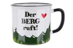 Gilde 46907 Keramik Tasse "Der BERG Ruft!" Grün Weiß Emaille-Design Ca. 390ml