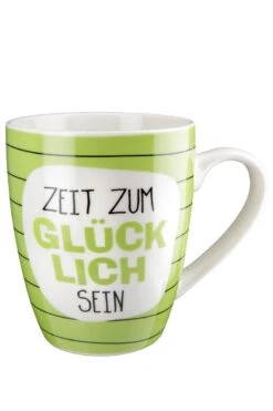 Gilde 50762 Porzellan Tasse "Zeit Zum Glücklich Sein" Ca. 360ml Grün