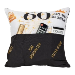 Hergo Sofahelden Kissen Mit Taschen 43x43cm - 60. Geburtstag 8777 -Einrichtungsgegenstände Laden 8777 1